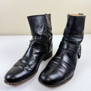 Frye Harness Black Leather Short Ankle Boots